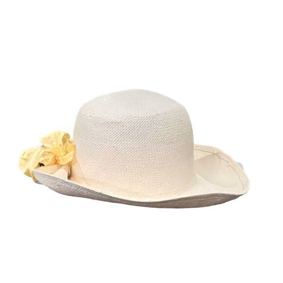 Banana Republic Wide Brim Garden Hat Yellow Bow Travel Preppy Coastal Boho EUC - Picture 10 of 11